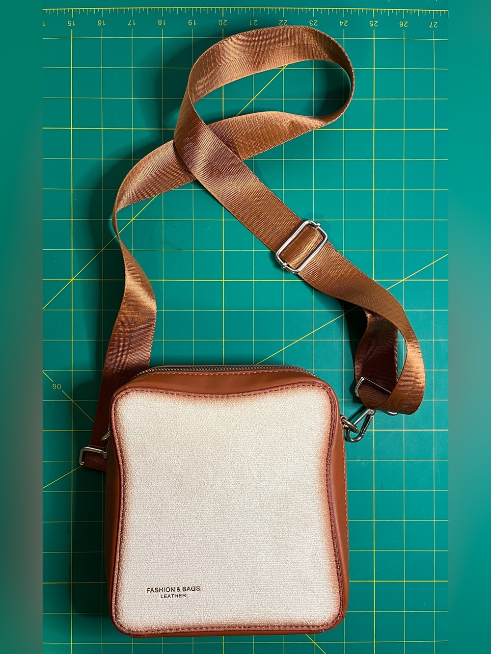 Fashion & Bags Leather Crossbody Purse w/ 2 Straps Brown Cream
